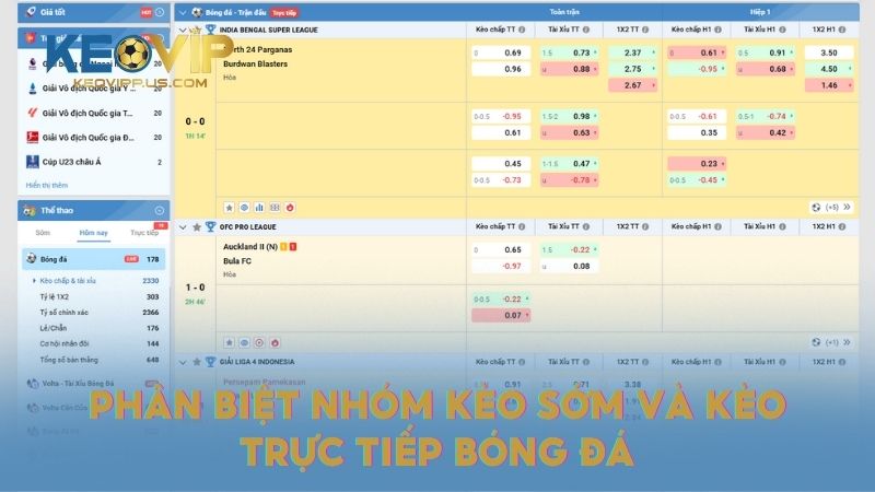 Phân biệt nhóm kèo sớm và kèo trực tiếp có trên bảng keonhacai